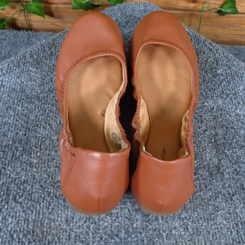 Time and Tru Memory Foam Women Ballet‎ Flat 8.5 Wide Daily Wear Cognac Brown